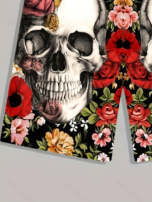 Vintage Floral Skull Graphic Shorts for Men