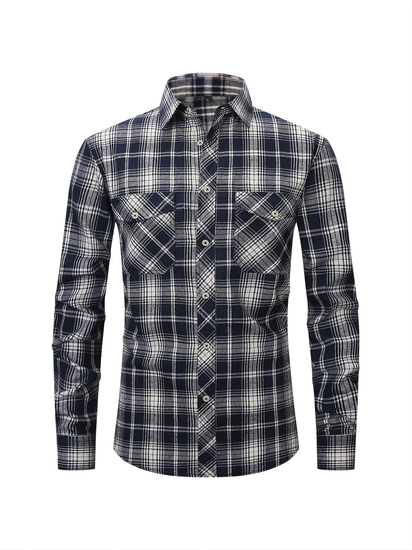 Men's Plaid Button Down Long Sleeve Shirt with Pocket