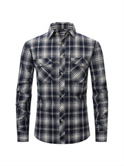 Men's Plaid Button Down Long Sleeve Shirt with Pocket
