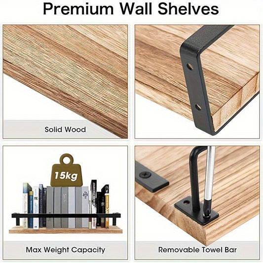 2pcs Floating Shelves Bathroom Shelves With Towel Rails Wall Shelves
