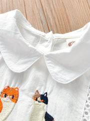 Girls' Kitty Embroidered Cotton Shirt Dress