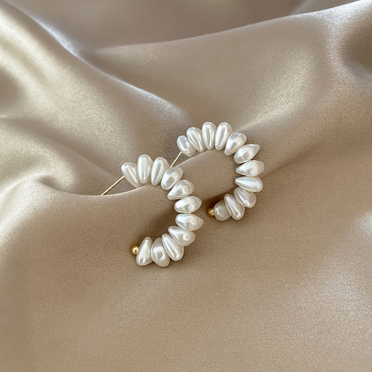 925 Silver Needle C Shaped Faux Pearl Earrings 18K Plated Jewelry