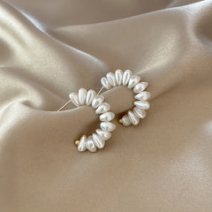 925 Silver Needle C Shaped Faux Pearl Earrings 18K Plated Jewelry
