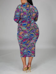 Women's Plus Size Printed Turtleneck Bodycon Dress