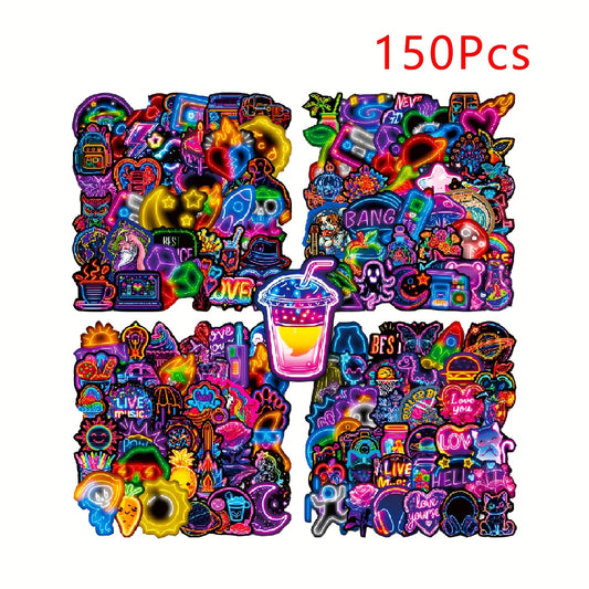 150 Mixed Cartoon Stickers Waterproof Colorful Graffiti Neon