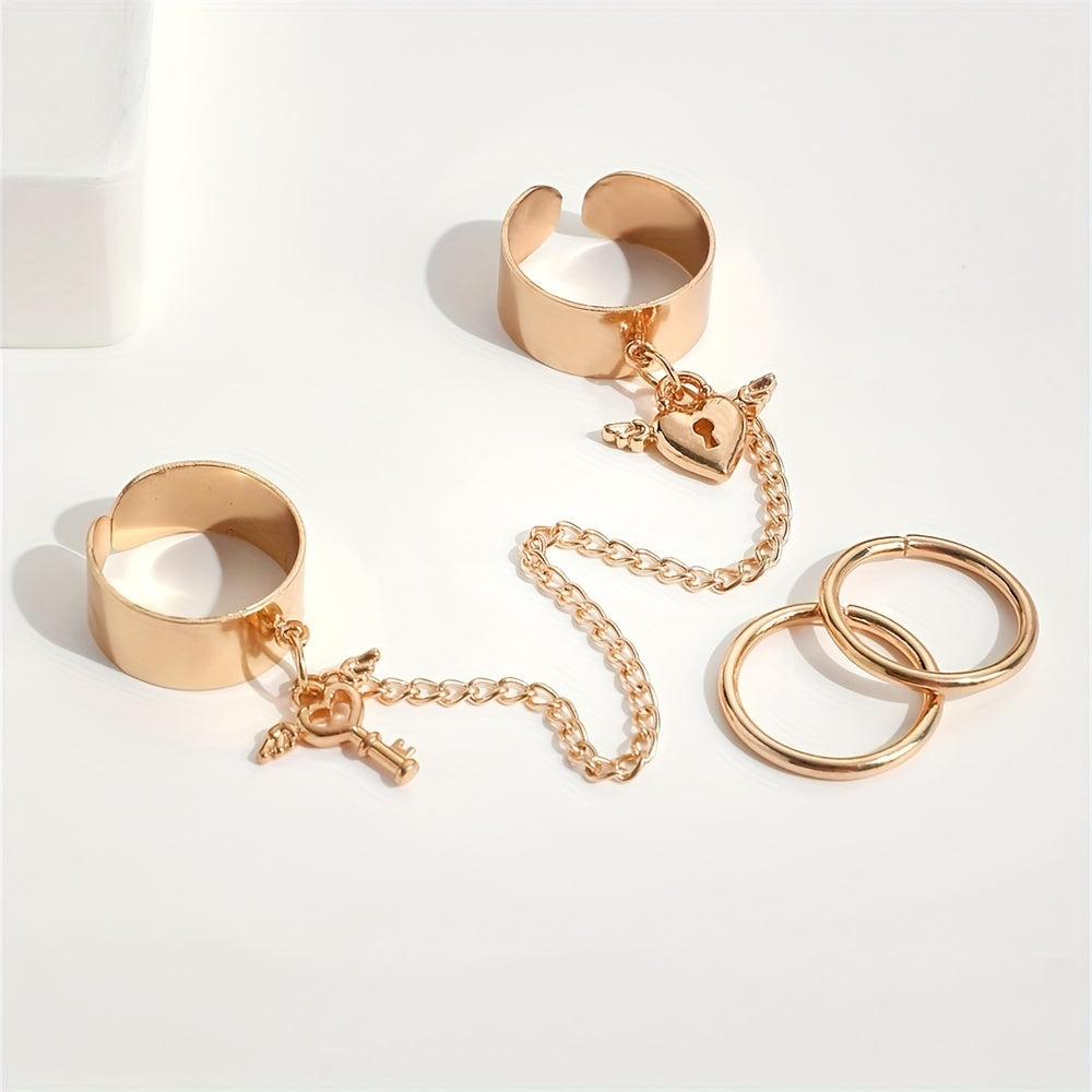 Tassel Ring Lock And Key Pendants Linked Chain Party Accessory
