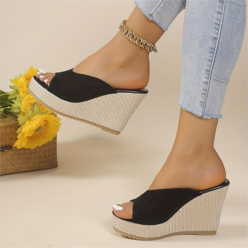 Women's Platform Wedge Sandals Peep Toe Slip On Heels Non Slip Sandals