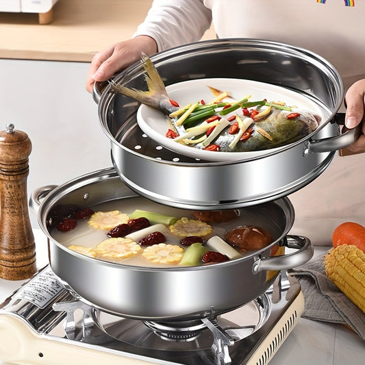 3 Tier Steamer Pot Stainless Steel for Gas Stovetop and Induction Cooker