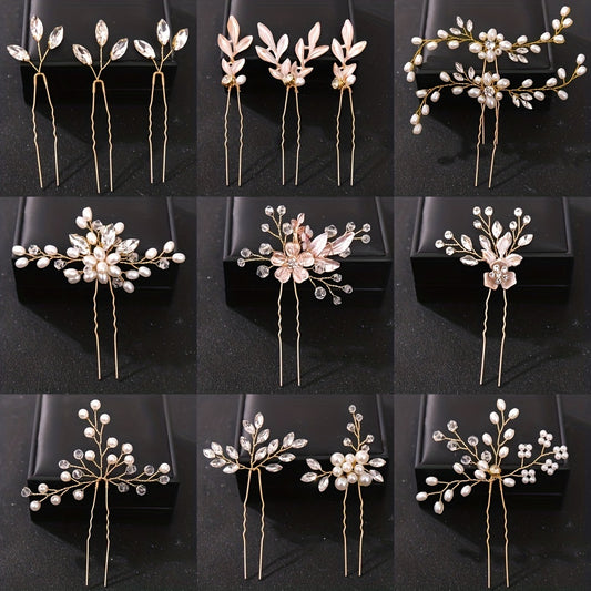 Crystal Flower Hair Pin U-shaped Hairpin Head Jewelry