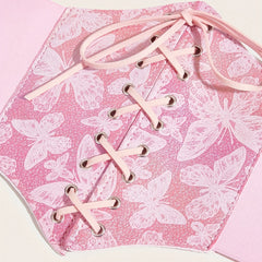 Y2K Pink Butterfly Girdle Lace Up Corset Belt