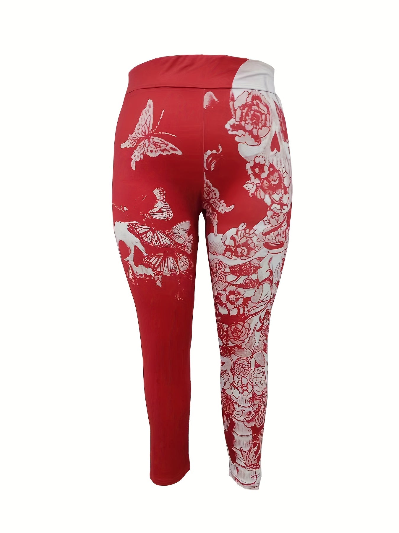  Skull & Floral Print High Rise Gothic Leggings