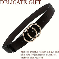 3pcs Double O shaped Buckle PU Leather Belt Pants Decorative Accessories