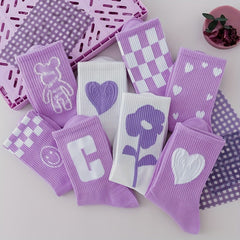 8 Pairs Heart Print Socks Comfy & Breathable All match Socks