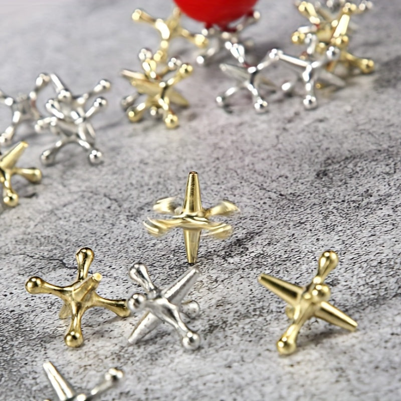 11pcs Metal Jacks Game Set w/ 10 Jacks & 1 Ball, Nostalgic Toy for Teens
