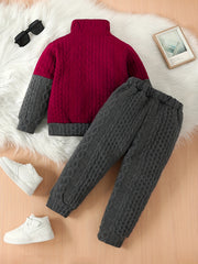 Boys 2 Piece Outfits Block Zip Pullover & Warm Jogger Pants