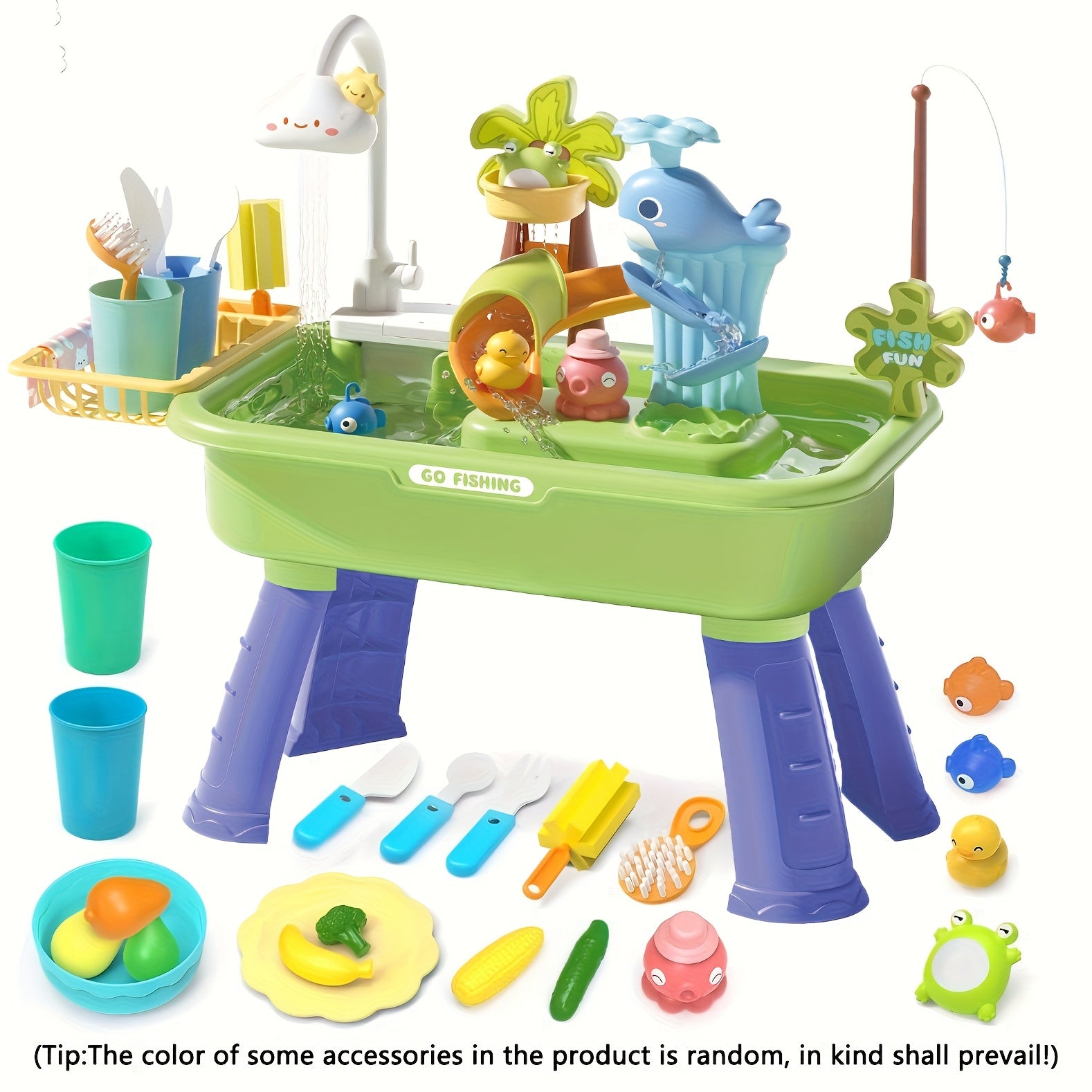 Summer Water Play Fishing Toy Set with Tableware Accessories Beach Toy