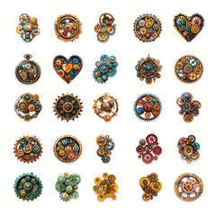 50pcs Steampunk Gears Stickers Colorful Metallic Self Adhesive Decals