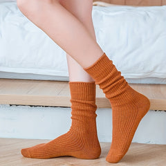 5 Pairs Warm Mid Tube Women's Solid Socks Comfy Stockings