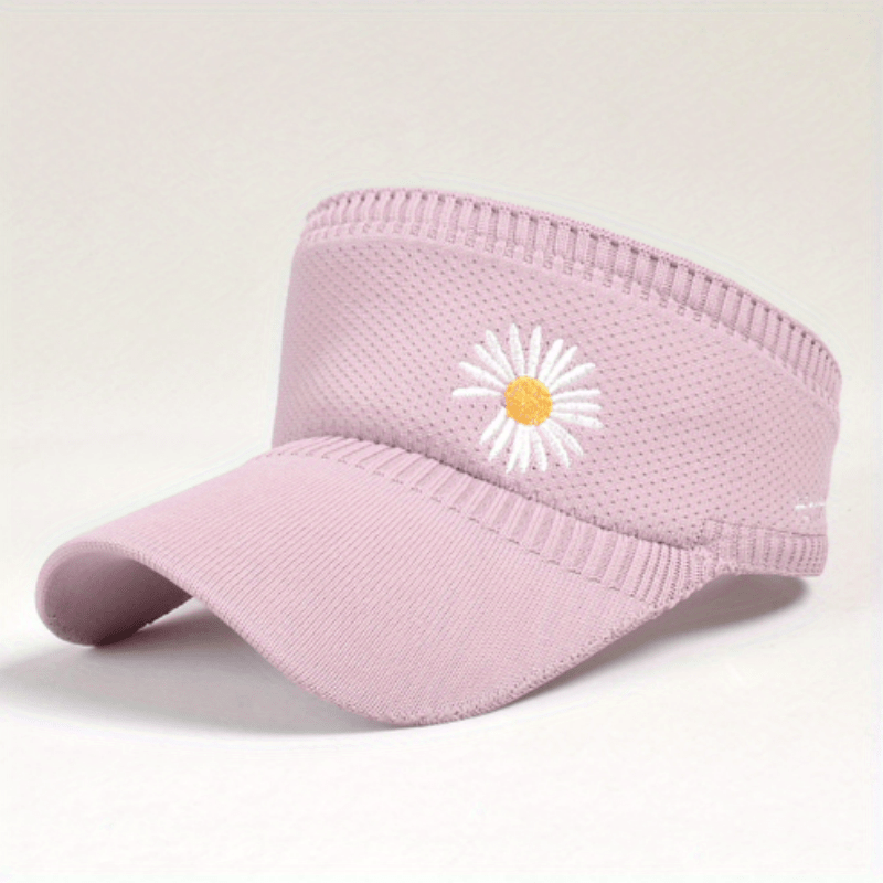 Daisy Embroidery Sun Visor Hat UV Protection Travel Beach Cap