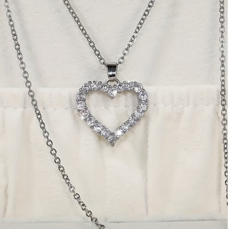 Silver Love Pendant Necklace with Faux Diamond