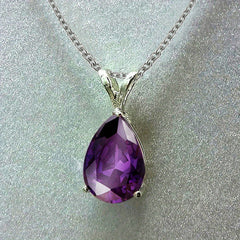 925 Silver Teardrop Gemstone Zircon Pendant Necklace