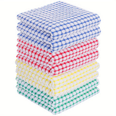 24pcs Waffle Square Dish Cloths Plaid Cleaning Rags Face Towels Kitchen Supplies
