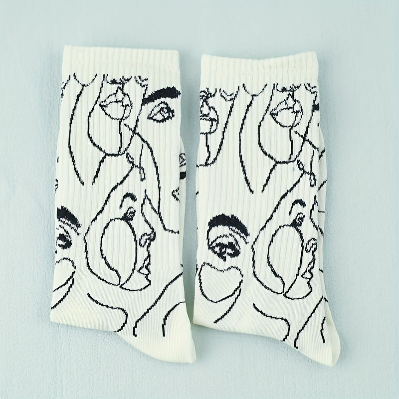 Abstract Pattern Crew Socks Soft & Comfy Women's Mid Tube Stockings