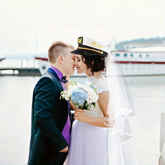 Bride & Groom Wedding Party Hat and Veil Set