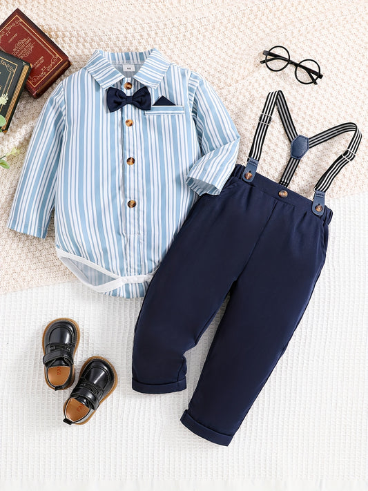 Baby Boy Striped Gentleman's Suit Romper & Suspender Pants 2pcs