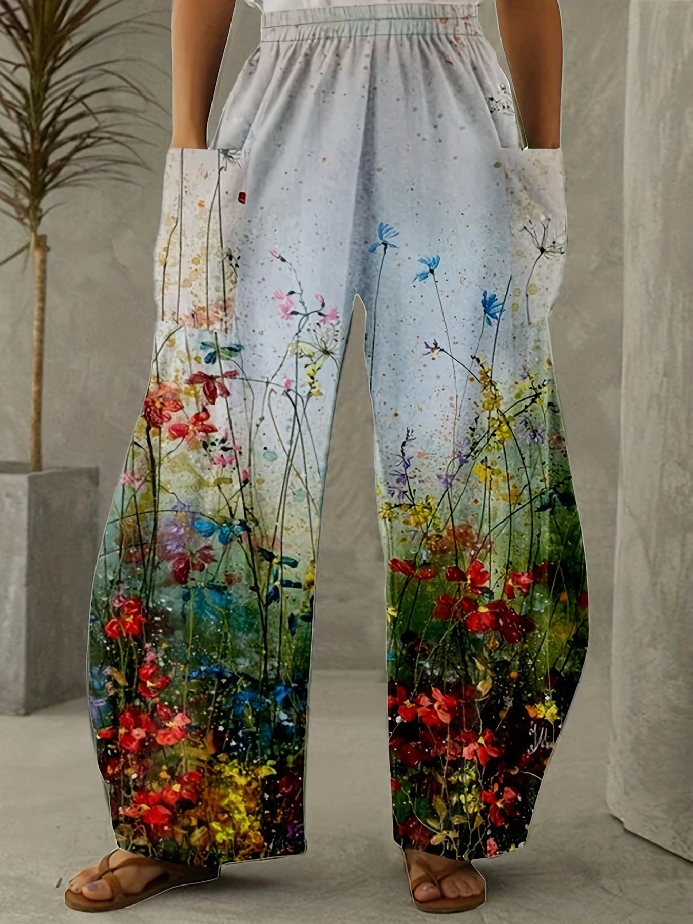 Floral Print Wide Leg Pants Plus Size