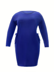  Long Sleeve Round Neck Dress With Pockets