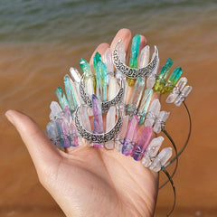 Moon Shape Crystal Crown Hairband Multicolored Hand-tied Bridal Headba