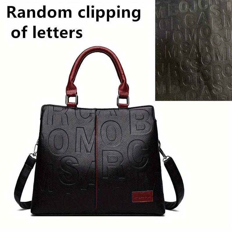 Embossed Faux Leather Shoulder Bag Women's Double Handle Purse