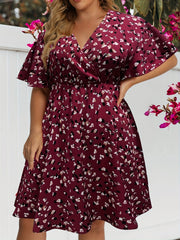  Ditsy Print Flutter Sleeve Dress