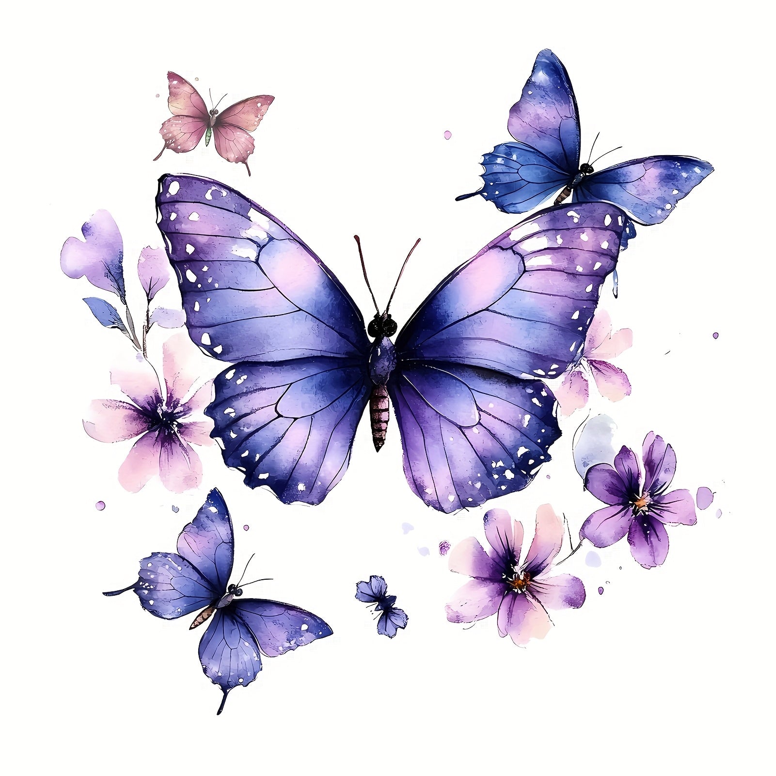 Purple Flowers Butterfly Wall Stickers Vinyl Decals