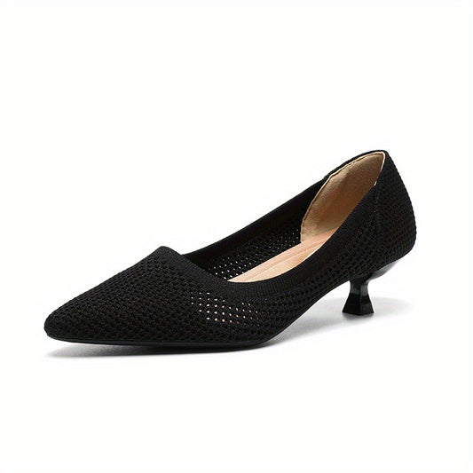 Women's Knit Kitten Heels Slip On Low Heels Comfy Shoes