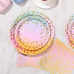 30pcs 10 Guest Party Supplies Disposable Tableware Set Pink Golden Decor