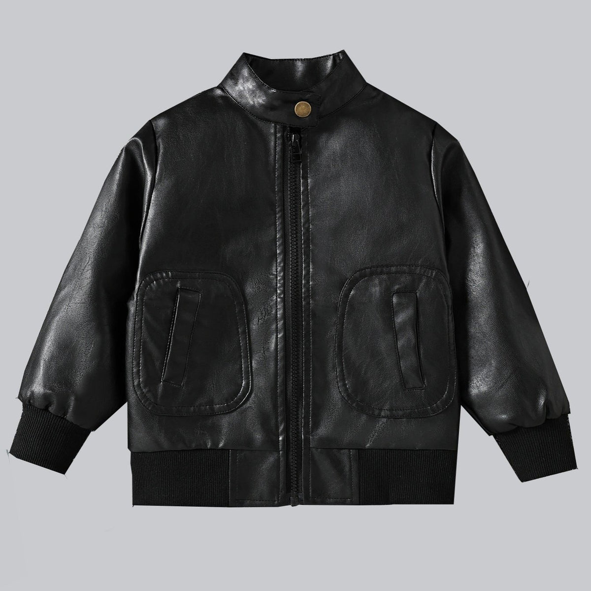 Boy's Fashionable Stand Collar Leather Jacket