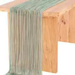 Polyester Green Balinese Table Runner Pleated Ethnic Style Holiday Decor