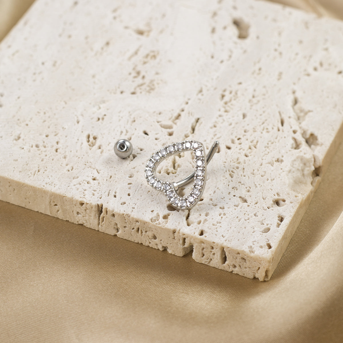 Heart Cutout Stainless Steel Navel Piercing with Zircon