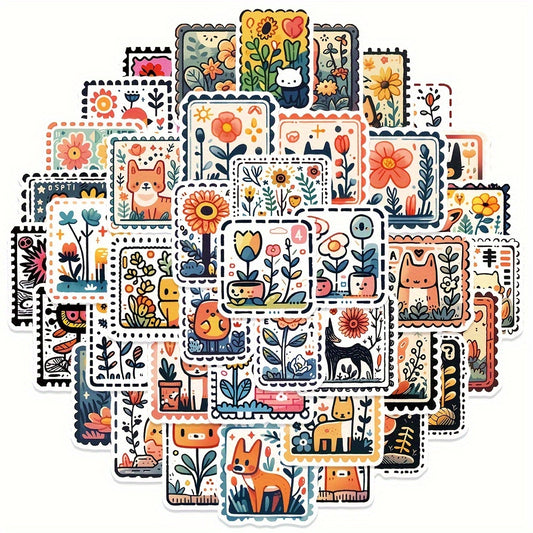50pcs Cartoon Doodle Stamp Stickers Waterproof Notebook Water Cup Decor Stickers