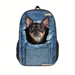 Creative Dog Cat Denim Printed Backpack for Kids Boys Girls