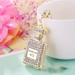 Ladies Rhinestone Perfume Bottle Key Chain Bag Pendant Key Ring