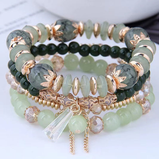 Bohemian Beaded Bracelet Kit Multilayer Stretch Bangle Hand Jewelry 4 Pcs