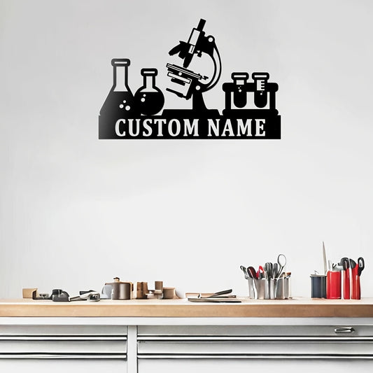 Personalized Scientist Microscope Metal Wall Art Custom Name Biologist Sign
