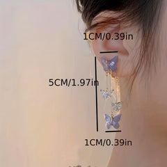 Purple Butterfly Tassel Drop Dangle Earrings For Women Girls