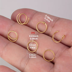 6 Pcs Hinged Nose Ring Set Stainless Steel Body Piercing Jewelry