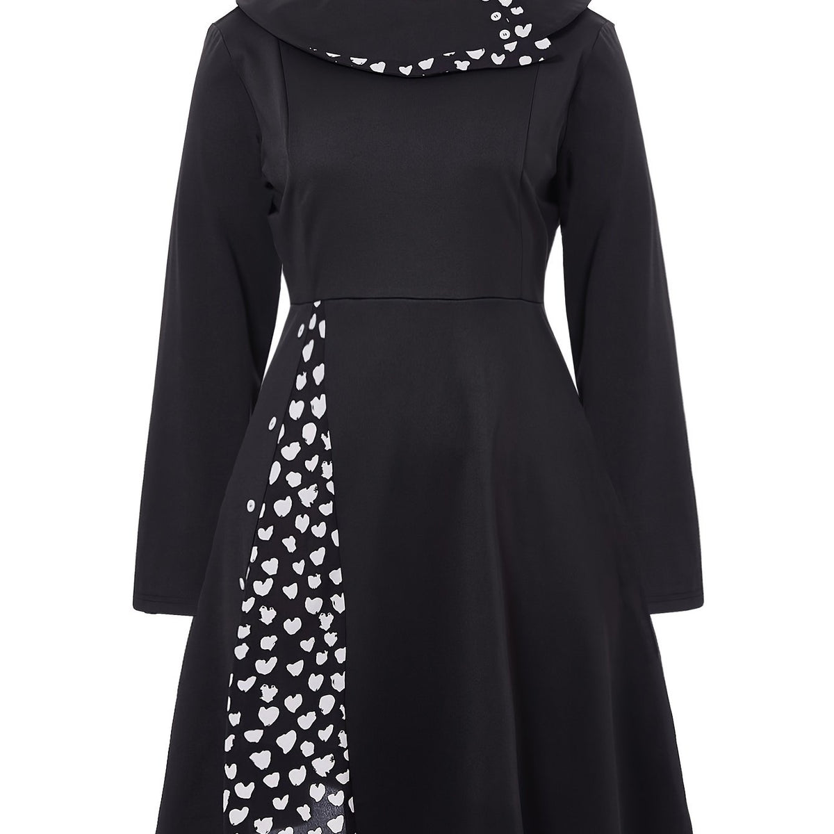 Plus Size Colorblock Heart Print Long Sleeve Dress