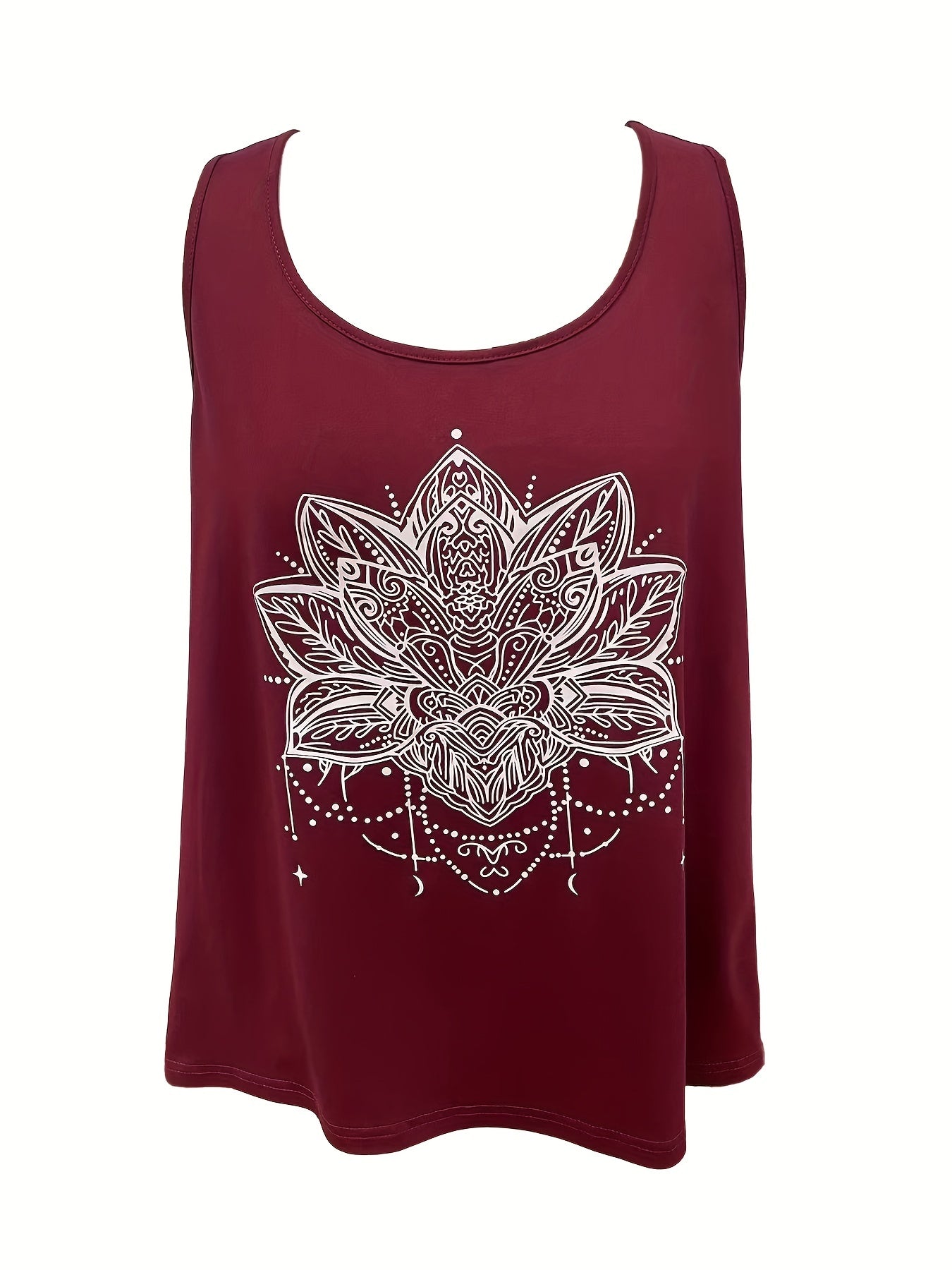  Floral Print Round Neck Stretch Tank Top