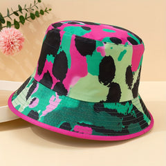 Green Red Leopard Bucket Hat Block Graffiti Print Reversible Fisherman Cap